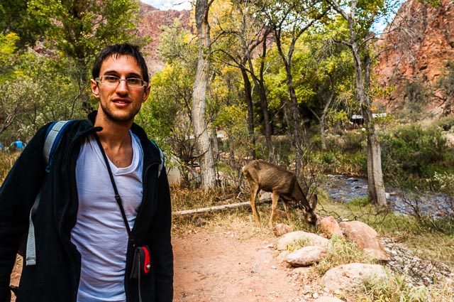 Daniele and our houseguest at our campsite at the bottom of the Grand Canyon Nation Park, Arizona, USA